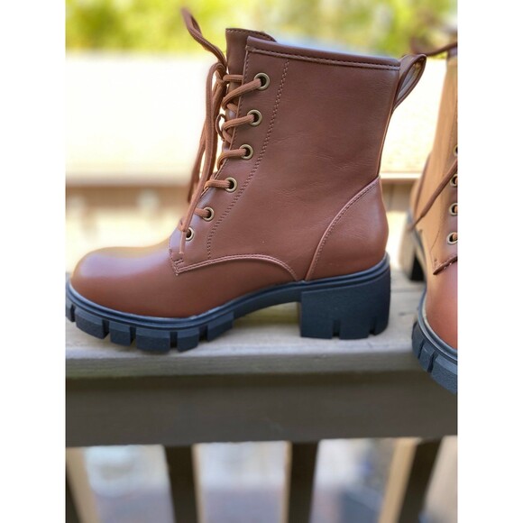 IDIFU Brown Chunky Combat Boots Women’s 7 Lace-Up Ankle Winter Boots NIB Workwea - Picture 7 of 12